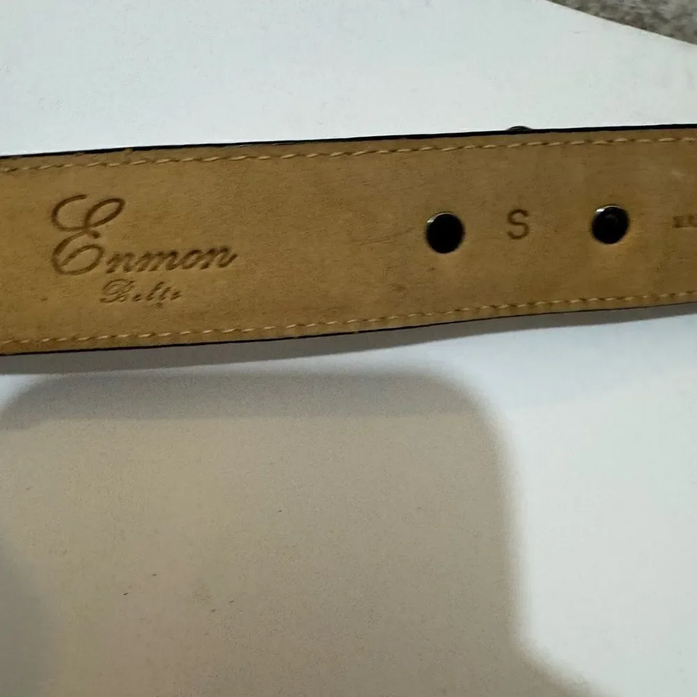 Enmon Belts Black Embossed Italian Leather Belt Silver Tone  sz Small